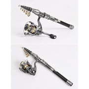 LPSSTORE Fishing Rod and Reel Combos High Carbons Fiber Telescopic Fishing Pole Full Metal Ultra Smooth Spinning Reel with X Warping Pattern Design(Silver)